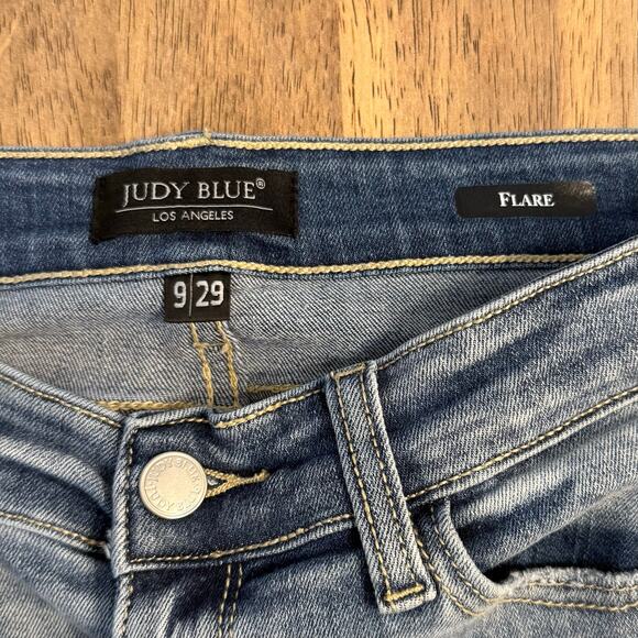 Judy Blue Los Angeles Flare Denim Jeans Distressed High Rise Size 9/29 - Picture 3 of 11